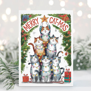 Akvarell Rolig Glad Catmas Julkort