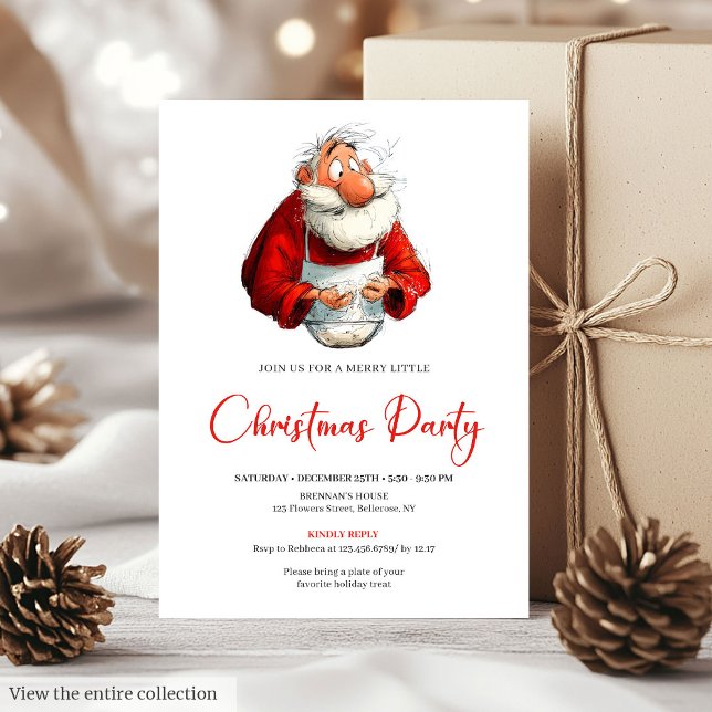 Akvarell Rolig Tomte Kalligrafi Jul  Inbjudningar (Watercolor Funny Santa Calligraphy Christmas Invite)