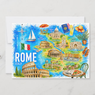 Akvarell Rom Italien Colosseum Landmärke Inbjudningar