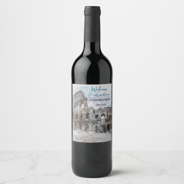 Akvarell Rom Italien Vin Etikett – Elegant Anpassa (Framsida)