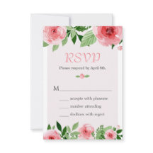 Akvarell Ros Blommig Botanisk RSVP Svarskort