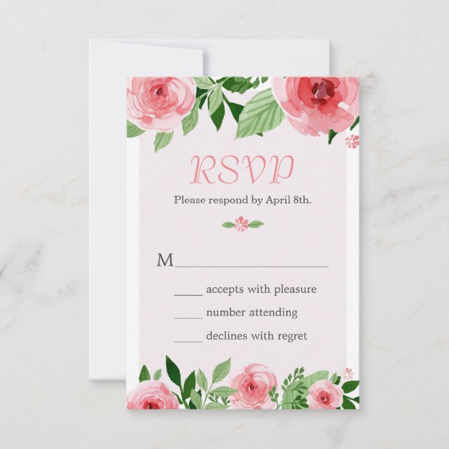 Akvarell Ros Blommig Botanisk RSVP Svarskort OSA Kort (Framsida)