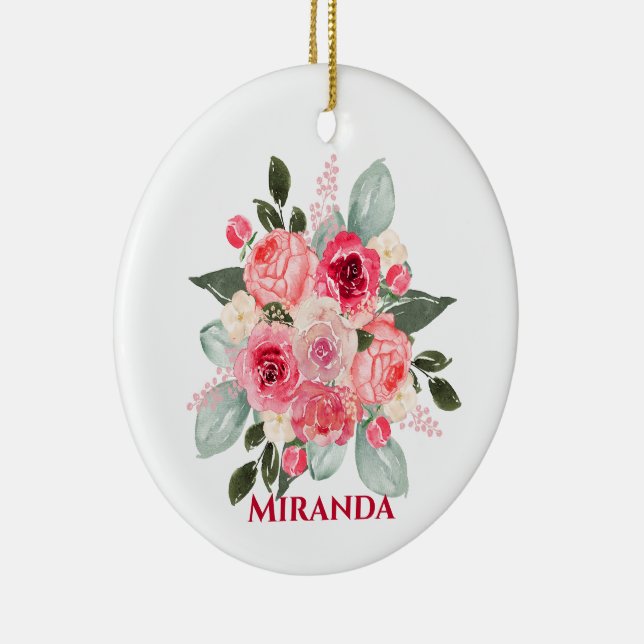 Akvarell Ros Blommig Ornament (Höger)