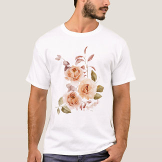 Akvarell Ros Blommig T-Shirt | Elegant Botanisk