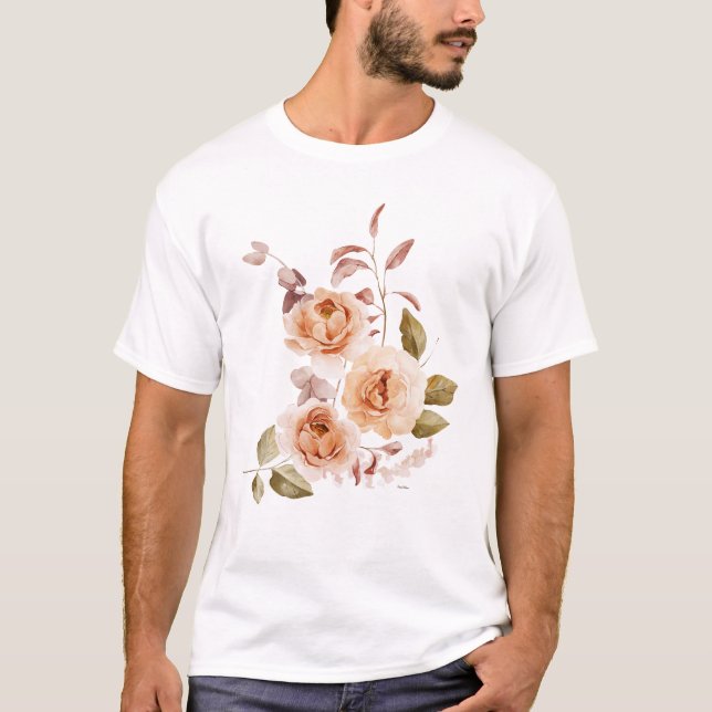 Akvarell Ros Blommig T-Shirt | Elegant Botanisk (Framsida)