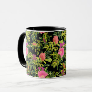 Akvarell ros rosa blommor botanisk blomster retro mugg