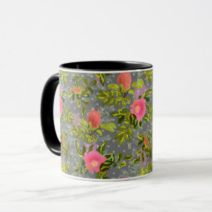 Akvarell ros rosa blommor botanisk blomster retro mugg