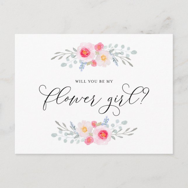 Akvarell Rosa Anemoner Var Min Blomsterflicka Inbjudan Vykort (Framsida)