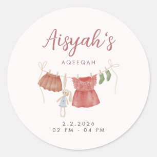 Akvarell Rosa Babyflicka Aqeeqah Klassisk Runt Klistermärke