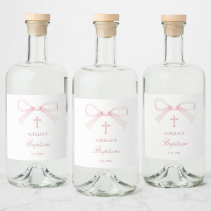 Akvarell Rosa Båge Dop Spritflaskor Etikett