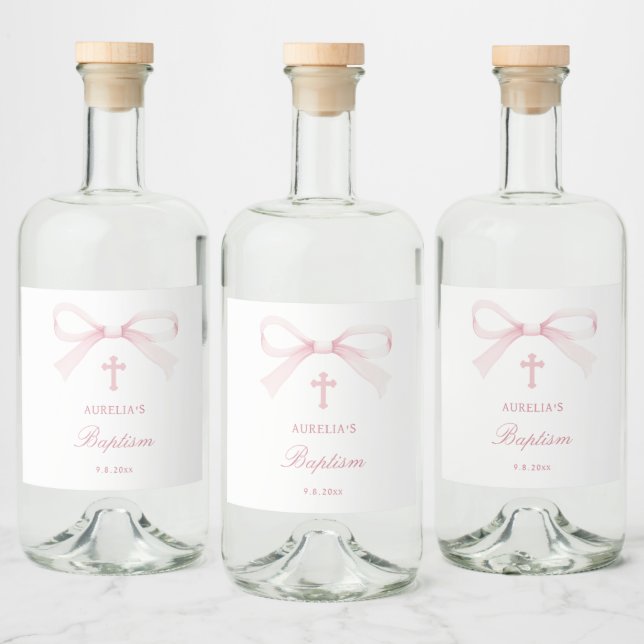 Akvarell Rosa Båge Dop Spritflaskor Etikett (Flaskor)