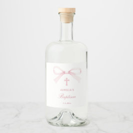 Akvarell Rosa Båge Dop Spritflaskor Etikett