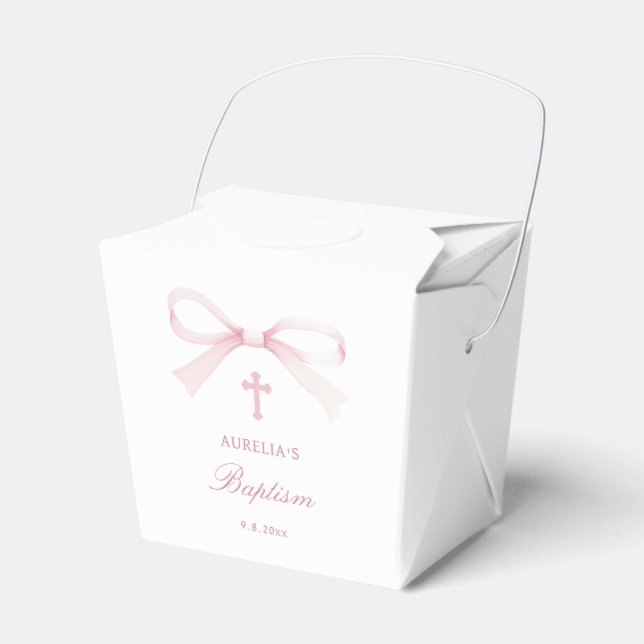 Akvarell Rosa Båge Dop Take Out Presentaskar (Framsidan Sidan)