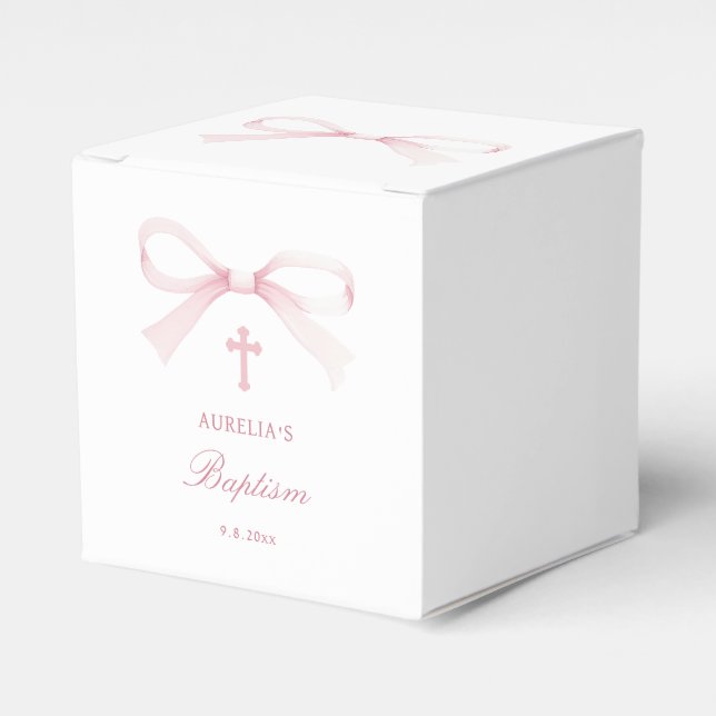 Akvarell Rosa Båge Dopkub Presentaskar (Framsidan Sidan)