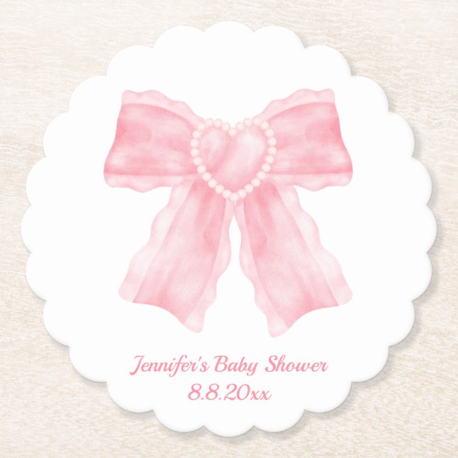 akvarell rosa båge flicka baby shower enkel söt underlägg papper (Framsida)