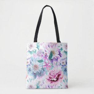 Akvarell rosa, blå blommor. tygkasse
