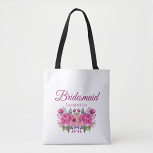 Akvarell Rosa Blombukett - Brudtärna Gåva - Tygkasse