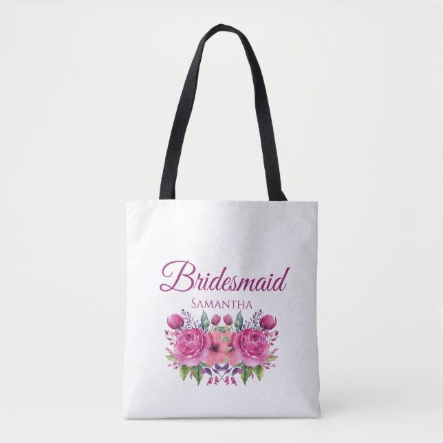 Akvarell Rosa Blombukett - Brudtärna Gåva - Tygkasse (Framsida)