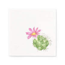 Akvarell Rosa Blommande Kaktus