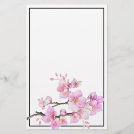 Akvarell rosa blommande körsbärsblommor brevpapper