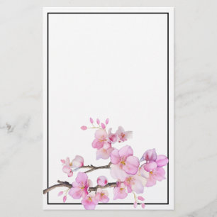 Akvarell rosa blommande körsbärsblommor brevpapper