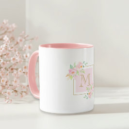 Akvarell Rosa Blommig Anpassad Initial Present Mugg
