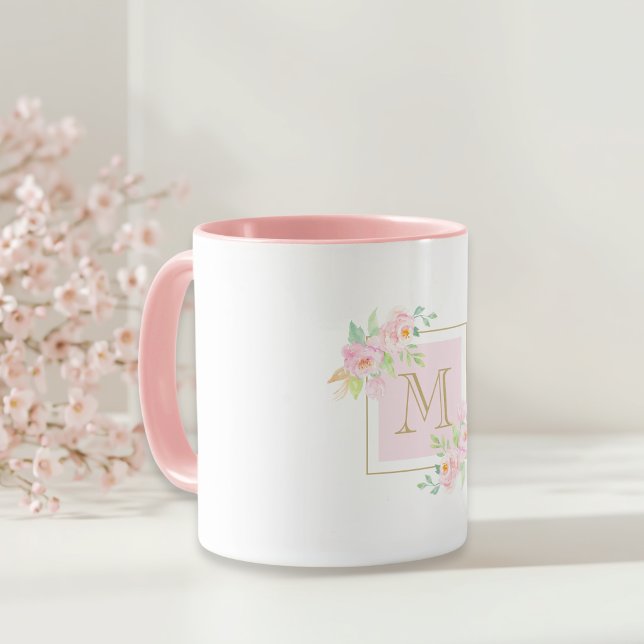 Akvarell Rosa Blommig Anpassad Initial Present Mugg (Skapare uppladdad)