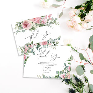 Akvarell Rosa Blommig Bröllop Tack Kort