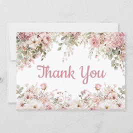 akvarell rosa blommig flicka baby shower tack anteckningskort