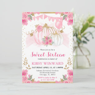 Akvarell Rosa Blommig Höst Pumpa Sweet 16 Inbjudningar