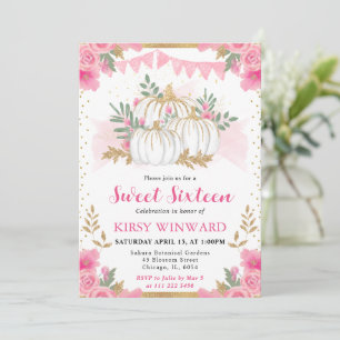 Akvarell Rosa Blommig Höst Pumpa Sweet 16 Inbjudningar