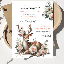 Akvarell Rosa Blommig oh hjort baby shower