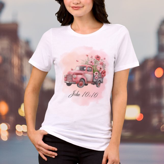 Akvarell Rosa Blommig Vintage Lastbil Bibelvers T Shirt (Skapare uppladdad)