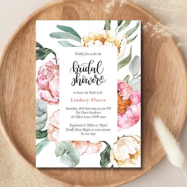 Akvarell Rosa Blommor Bröllopsdusch Inbjudningar (Soft pink floral bridal shower invitation creates a romantic feel for your special day.)