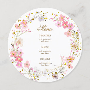 akvarell rosa blommor krans meny