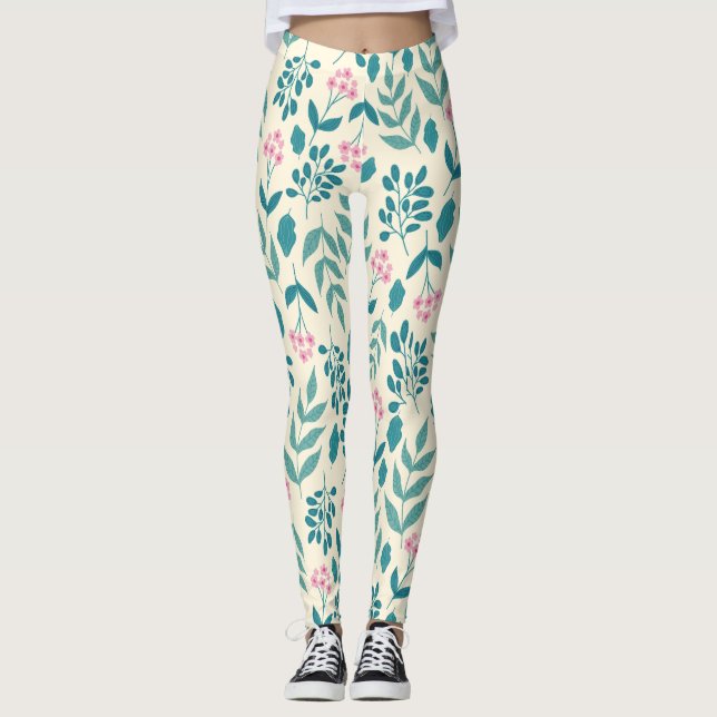 akvarell rosa blommor mönster cool kvinna present leggings (Framsida)
