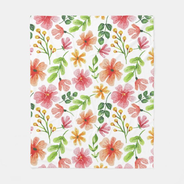 Akvarell Rosa Blommor Mönster Fleecefilt (Framsidan)