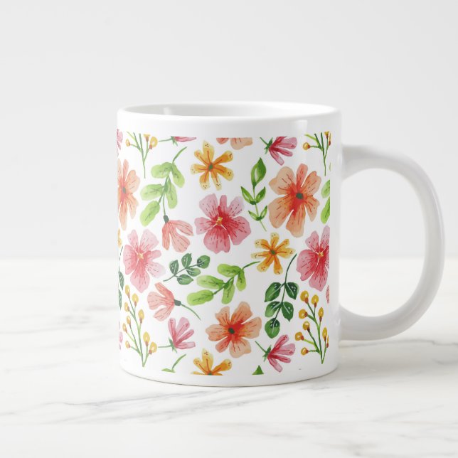 Akvarell Rosa Blommor Mönster Jumbo Mugg (Höger)