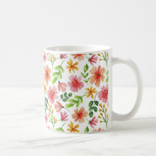 Akvarell Rosa Blommor Mönster Kaffemugg