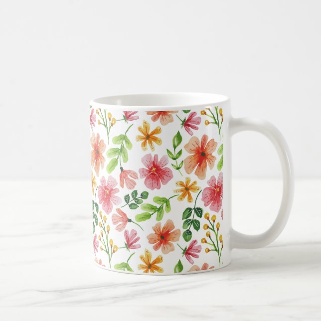 Akvarell Rosa Blommor Mönster Kaffemugg (Höger)