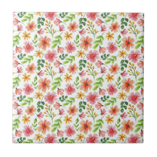 Akvarell Rosa Blommor Mönster Kakelplatta