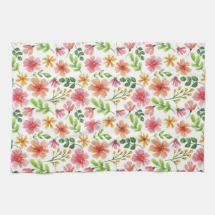 Akvarell Rosa Blommor Mönster Kökshandduk