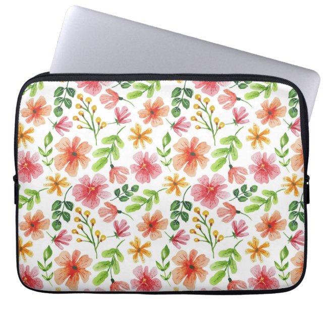Akvarell Rosa Blommor Mönster Laptop Fodral (Framsidan)