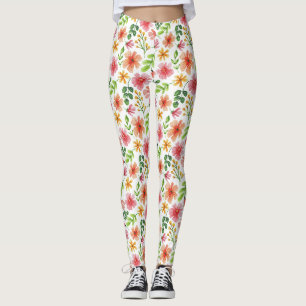 Akvarell Rosa Blommor Mönster Leggings