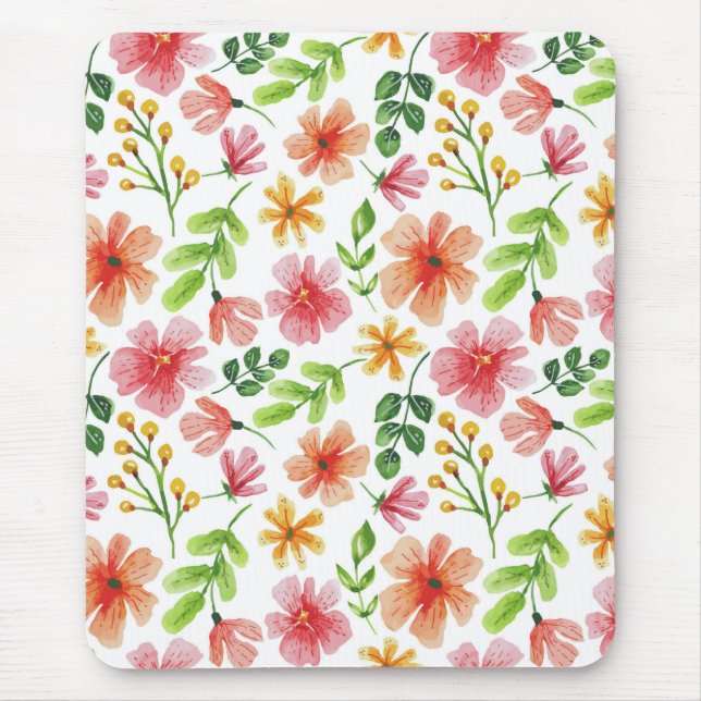 Akvarell Rosa Blommor Mönster Musmatta (Framsidan)