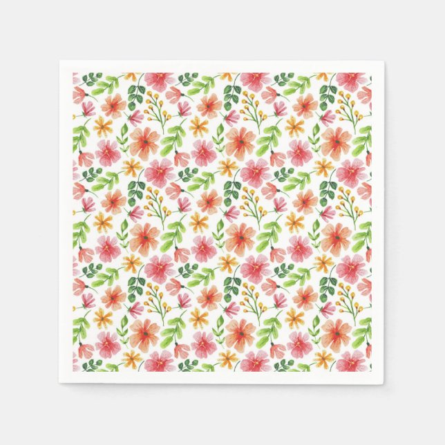 Akvarell Rosa Blommor Mönster Pappersservett (Framsidan)