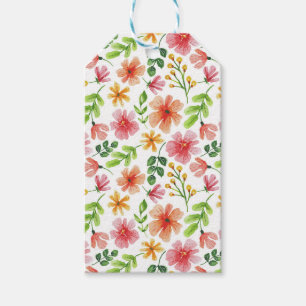 Akvarell Rosa Blommor Mönster Presentetikett