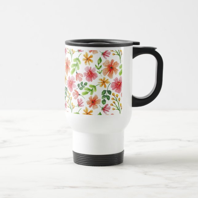Akvarell Rosa Blommor Mönster Resemugg (Höger)