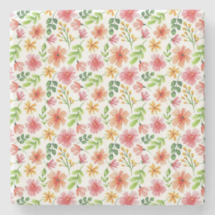 Akvarell Rosa Blommor Mönster Stenunderlägg