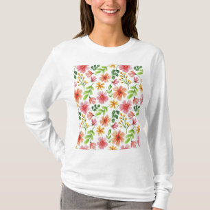 Akvarell Rosa Blommor Mönster T Shirt